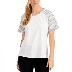 Charter Club Tweed-Sleeve Baseball T-Shirt (XS; Bright White)